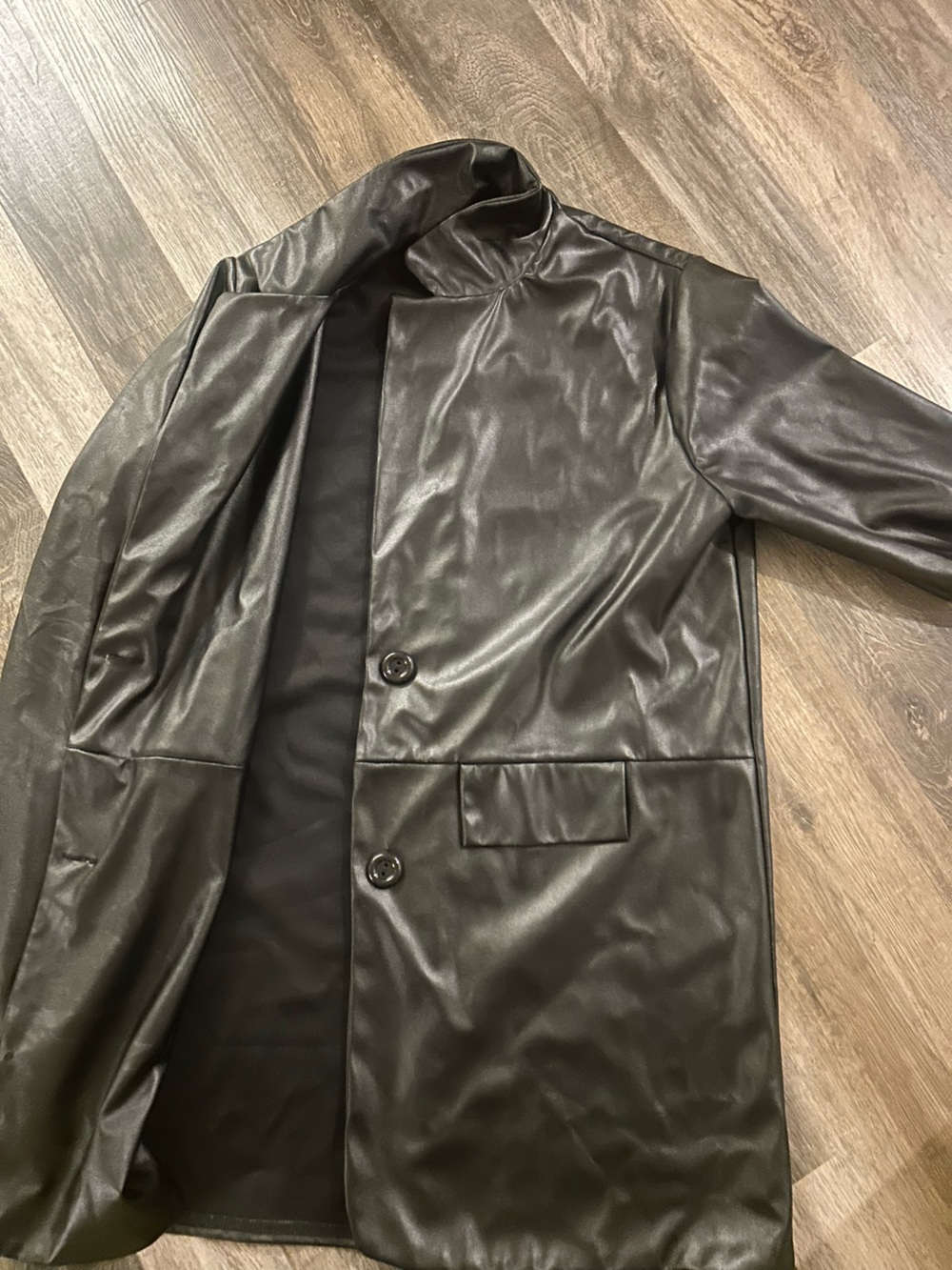 PrettyLittleThing Black Faux Leather Button-Front Coat